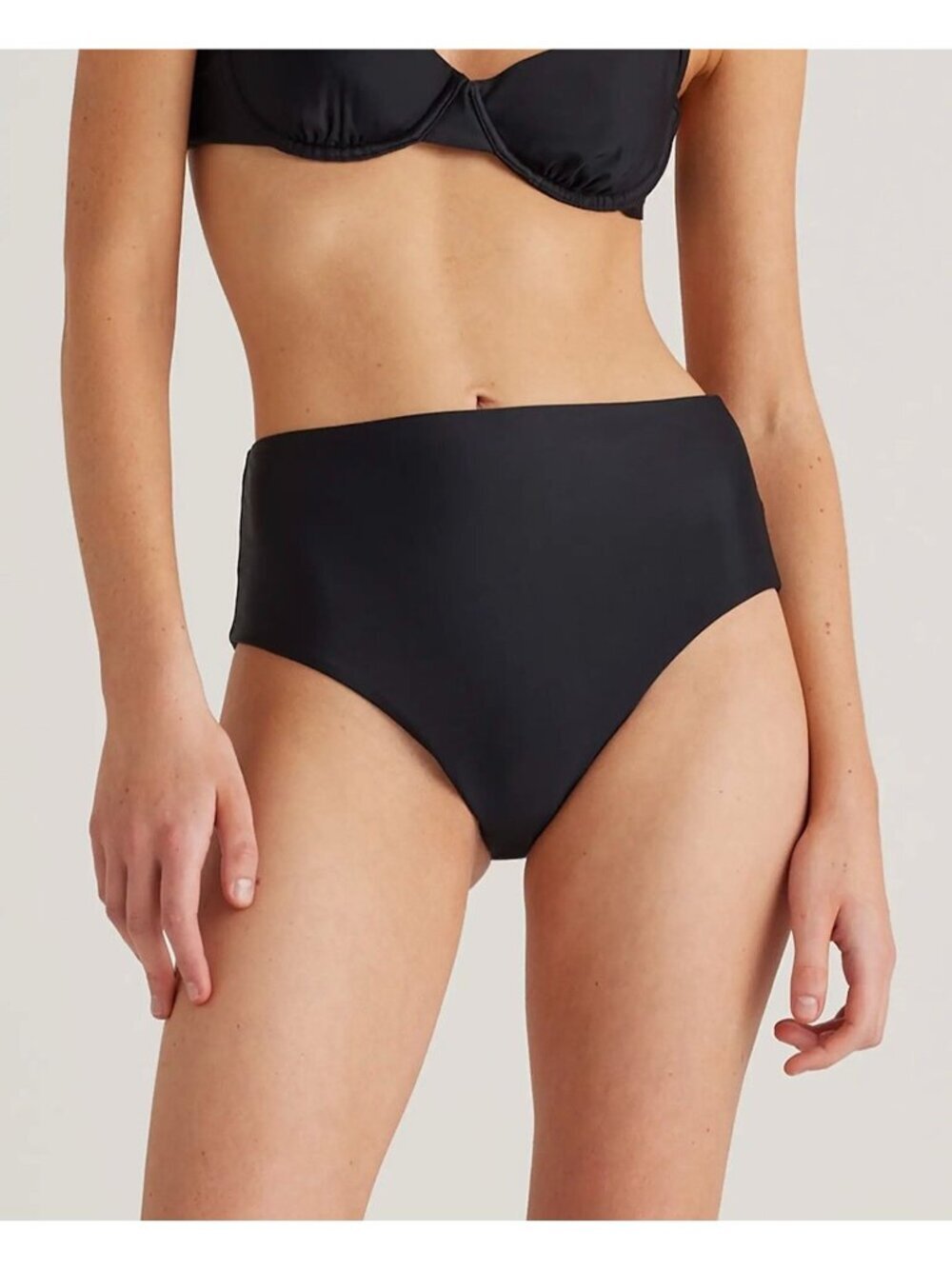 NWT Quince Italian High-Rise High-Leg Bikini Bottom in Black - Size: Small